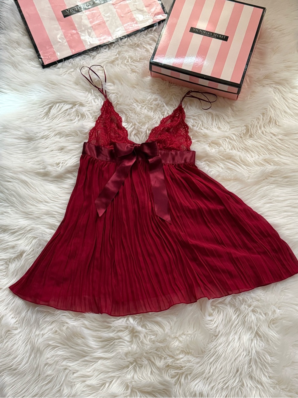 Victoria's Secret Burgundy vintage special edition bow/ Lace Babydoll